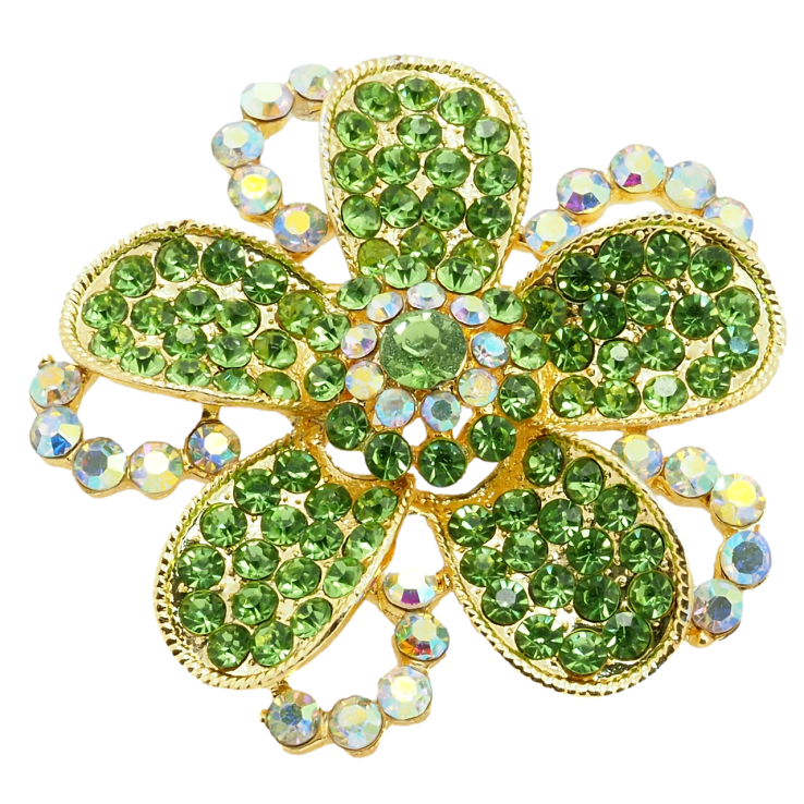 Брошка Квітка із зеленими стразами фото №13