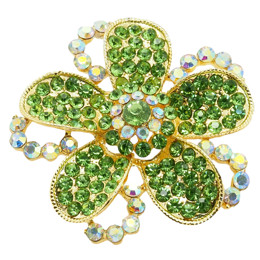 Брошка Квітка із зеленими стразами фото №1