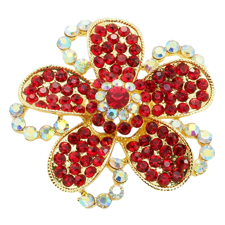 Брошка Квітка з червоними стразами фото №21