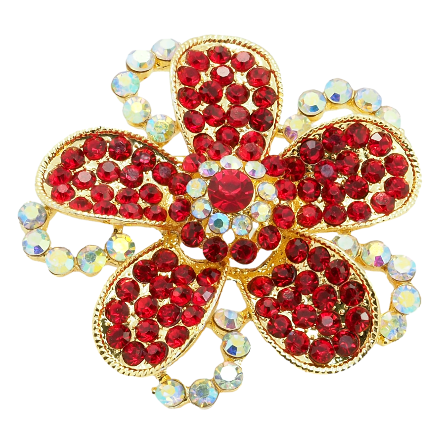 Брошка Квітка з червоними стразами фото №1
