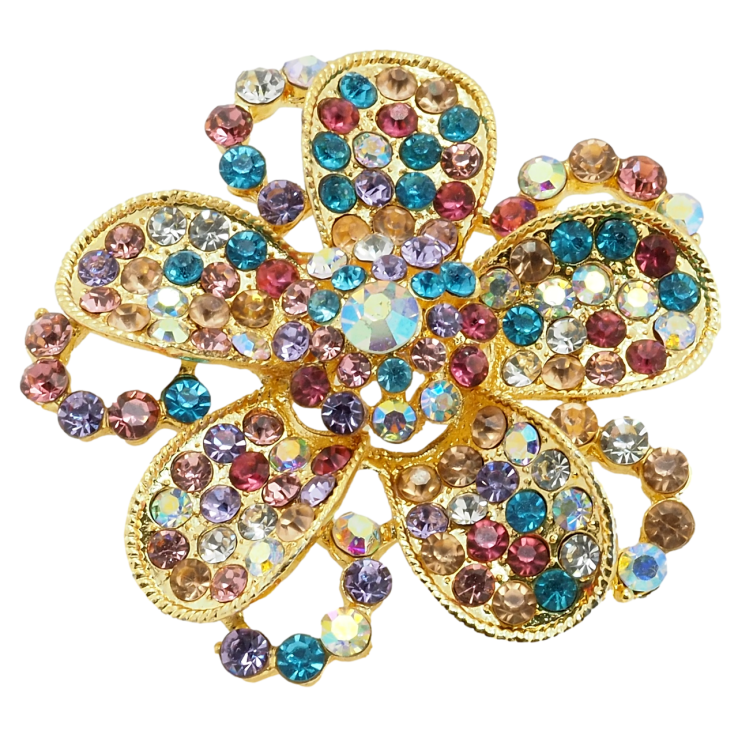 Брошь Цветок с разноцветными стразами фото №12