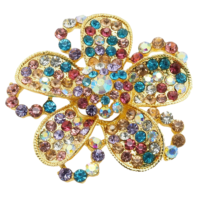 Брошь Цветок с разноцветными стразами фото №8