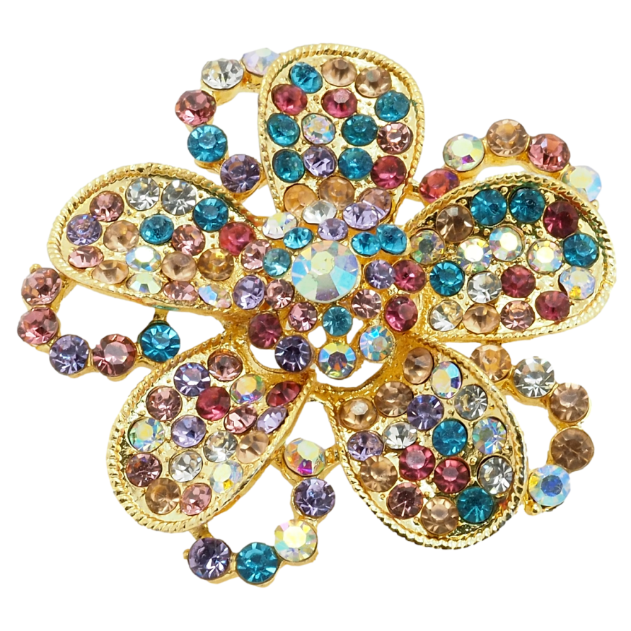 Брошь Цветок с разноцветными стразами фото №1
