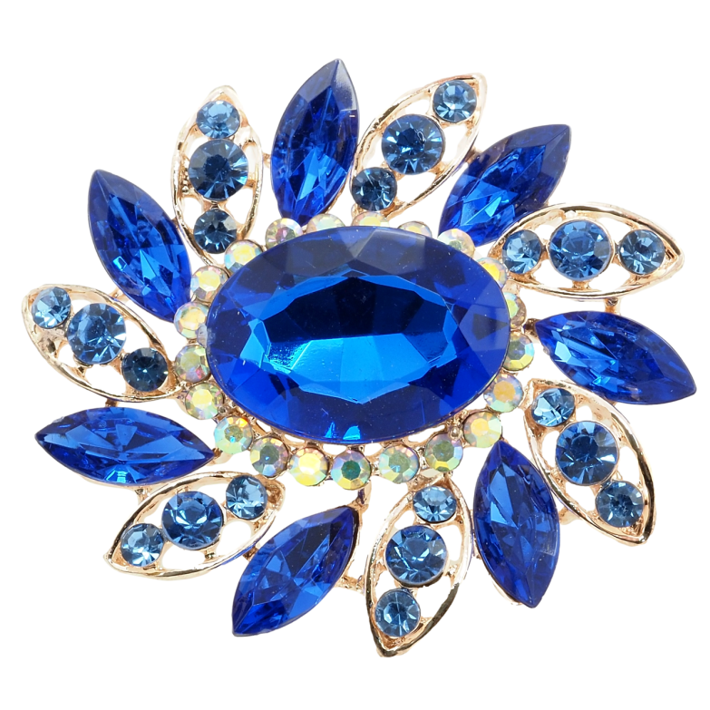 Брошка Квітка з синіми стразами фото №2