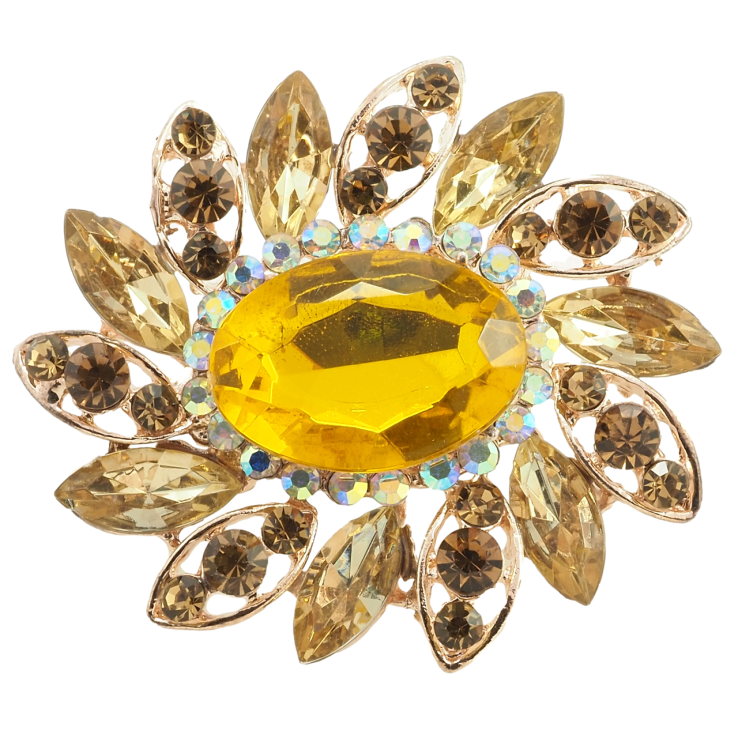 Брошка Квітка із золотистими стразами фото №7