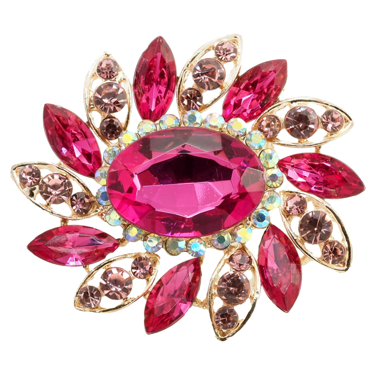 Брошь Цветок с розовыми стразами фото №11
