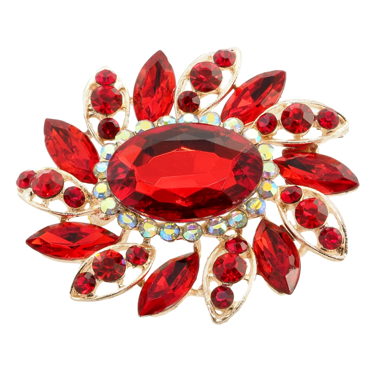 Брошка Квітка з червоними стразами фото №16