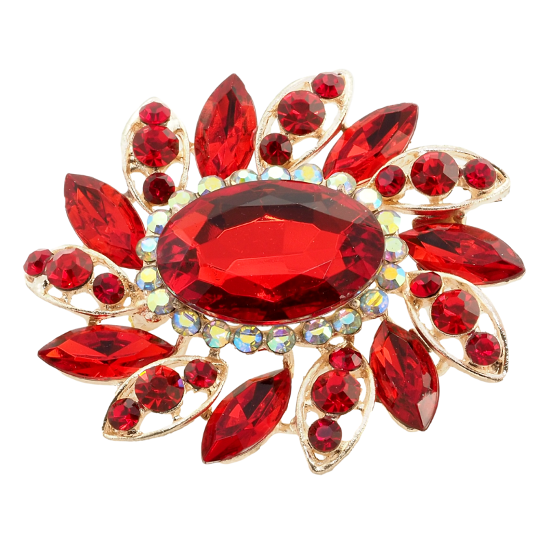 Брошка Квітка з червоними стразами фото №3