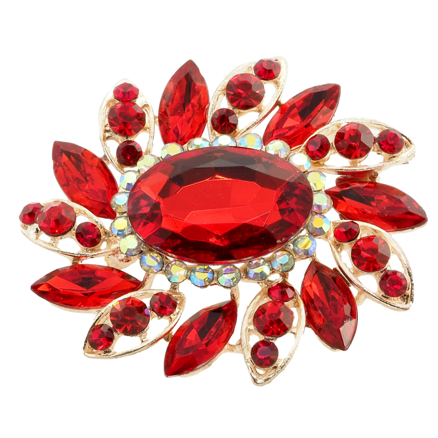 Брошка Квітка з червоними стразами фото №1