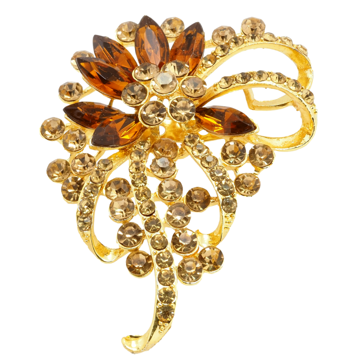 Брошь Цветочная композиция с золотистыми стразами фото №24