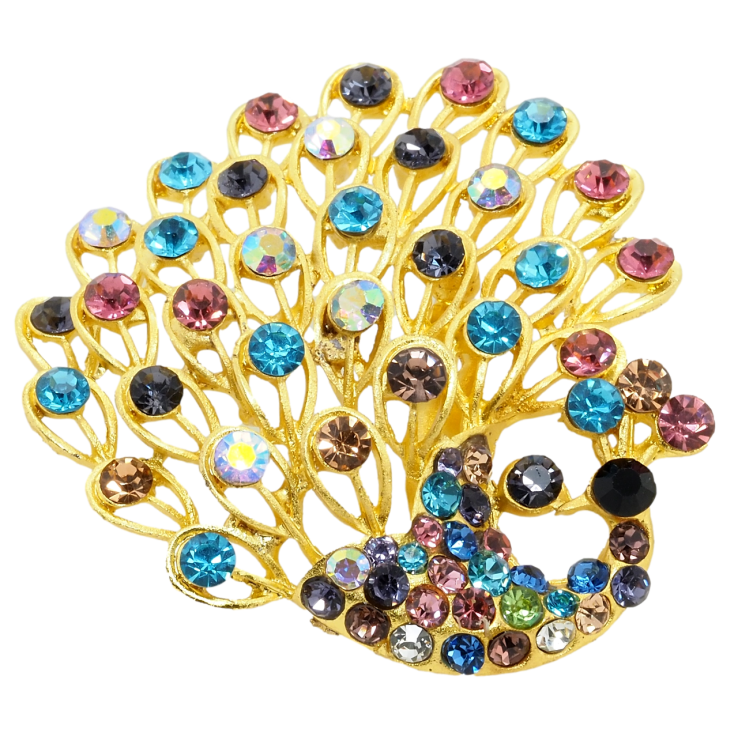 Брошка Павич з різнокольоровими стразами фото №19