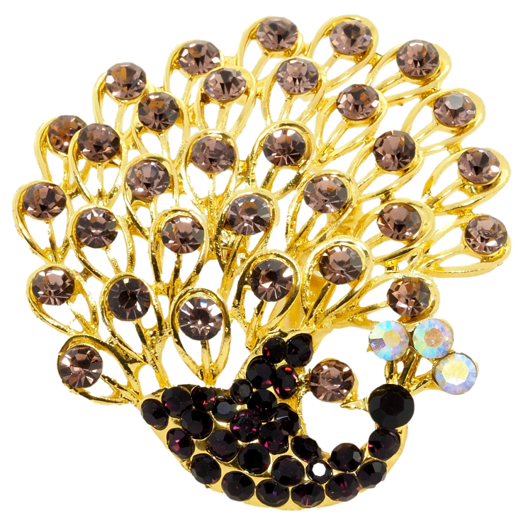 Брошка Павич з бордовими стразами фото №18