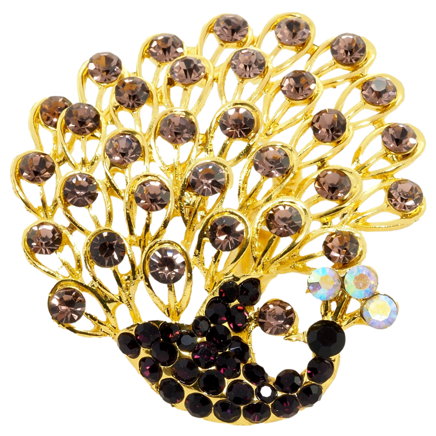 Брошка Павич з бордовими стразами фото №1