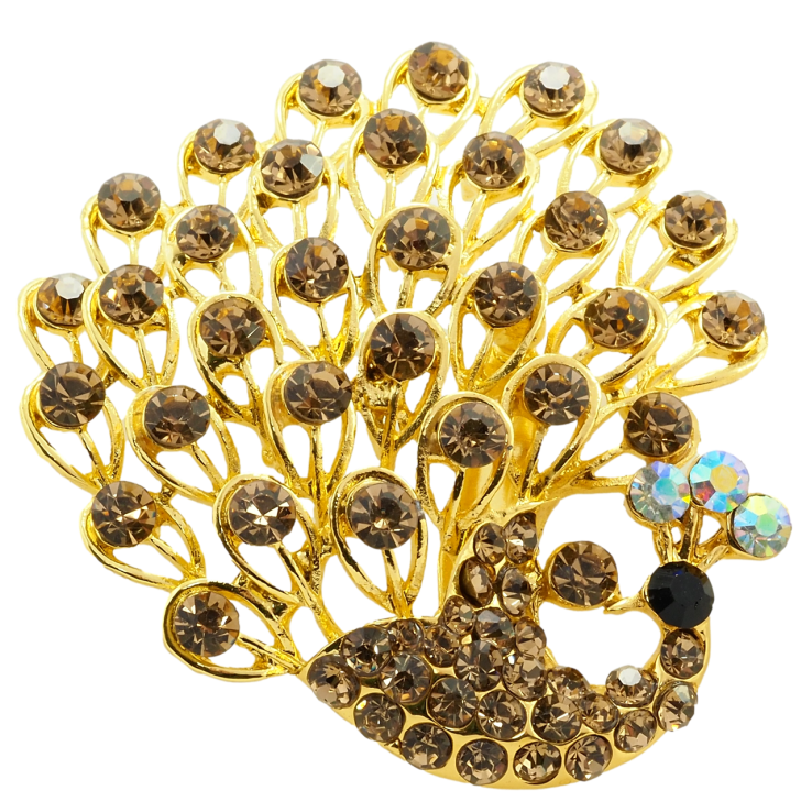 Брошка Павич з коричневими стразами фото №17