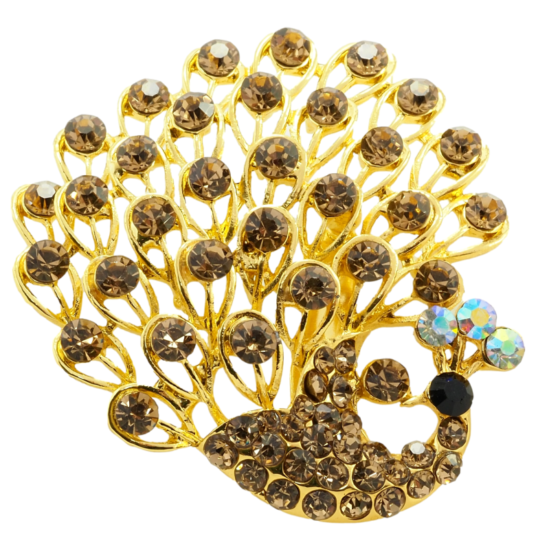 Брошка Павич з коричневими стразами фото №1