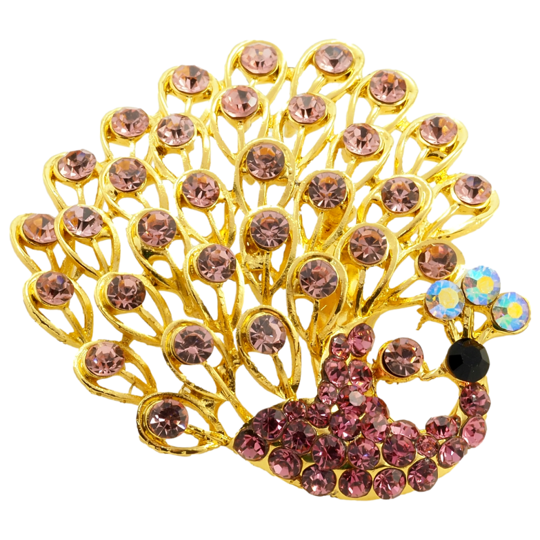 Брошка Павич з рожевими стразами фото №1