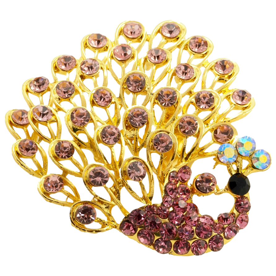 Брошка Павич з рожевими стразами фото №1