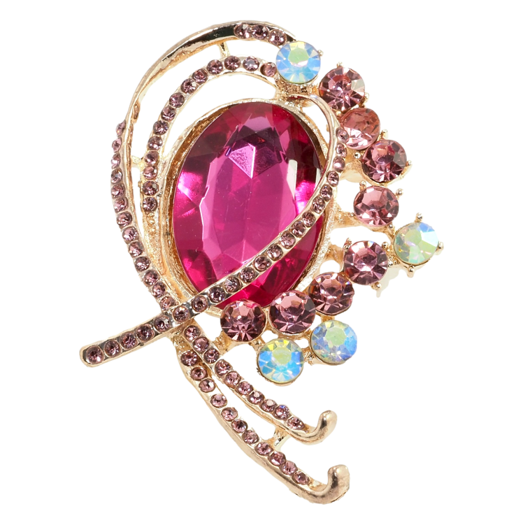 Брошка Орнамент з рожевими стразами фото №11