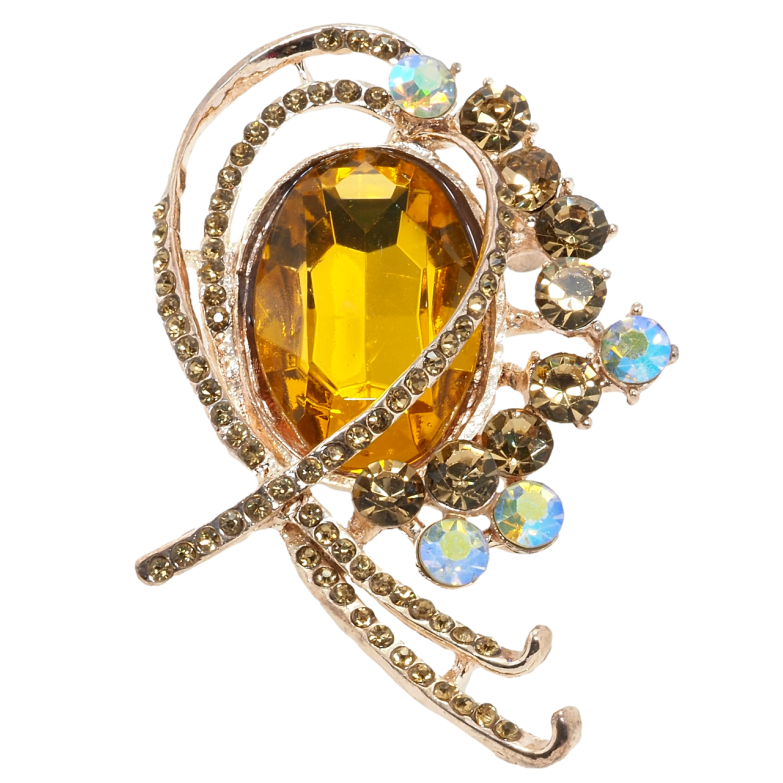 Брошь Орнамент с золотистыми стразами фото №3