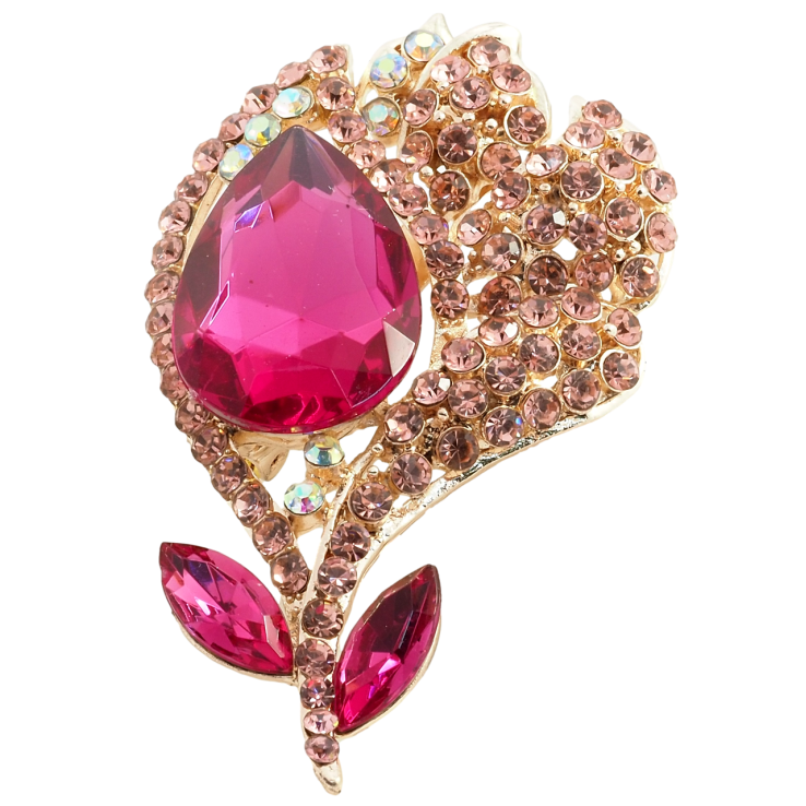 Брошь Цветок с розовыми стразами фото №15