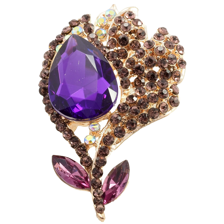 Брошь Цветок с сиреневыми стразами фото №1