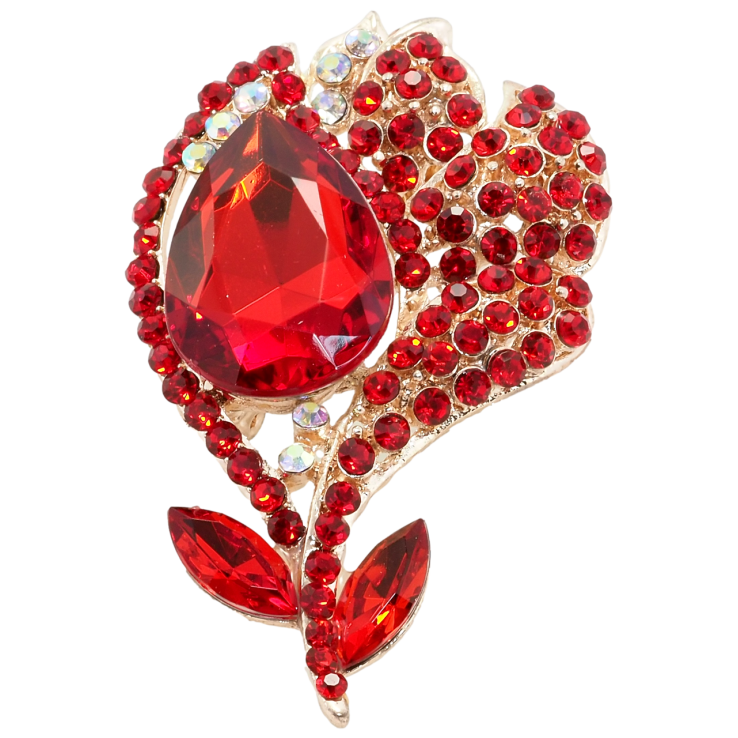 Брошка Квітка з червоними стразами фото №15