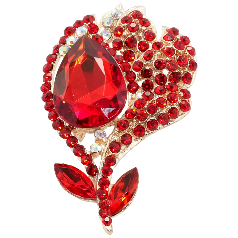 Брошка Квітка з червоними стразами фото №10