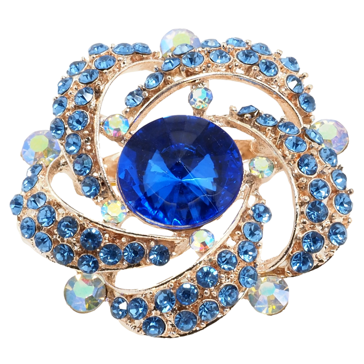 Брошь Цветок с синими стразами фото №15