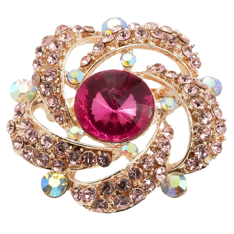 Брошка Квітка з рожевими стразами фото №1