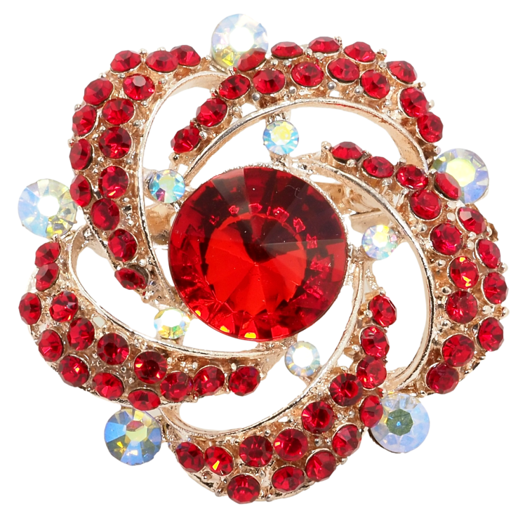 Брошка Квітка з червоними стразами фото №8