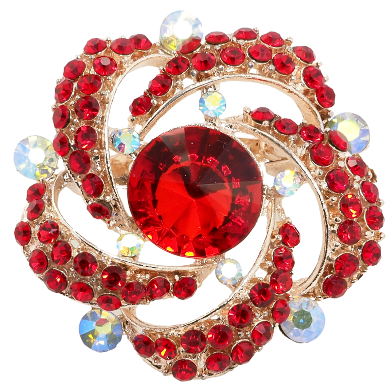 Брошка Квітка з червоними стразами фото №1