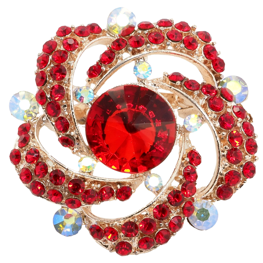 Брошка Квітка з червоними стразами фото №1