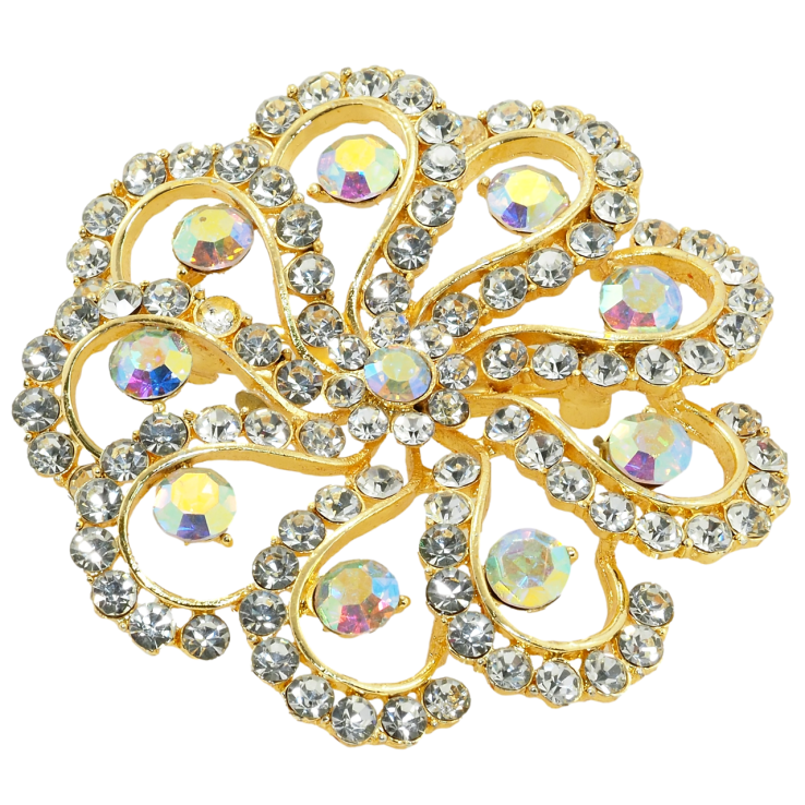 Брошь Цветок с радужными стразами фото №19