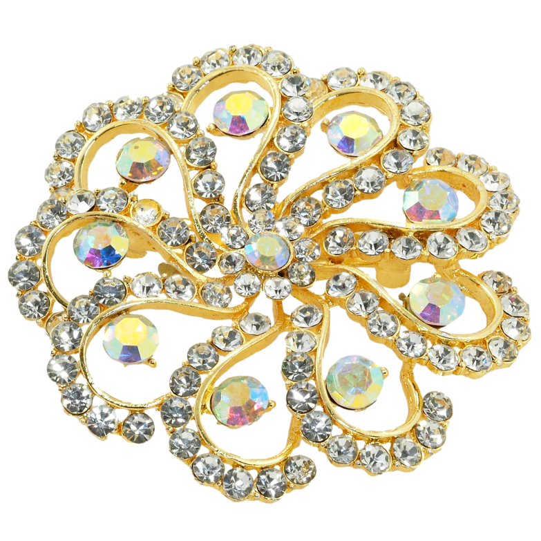 Брошь Цветок с радужными стразами фото №1