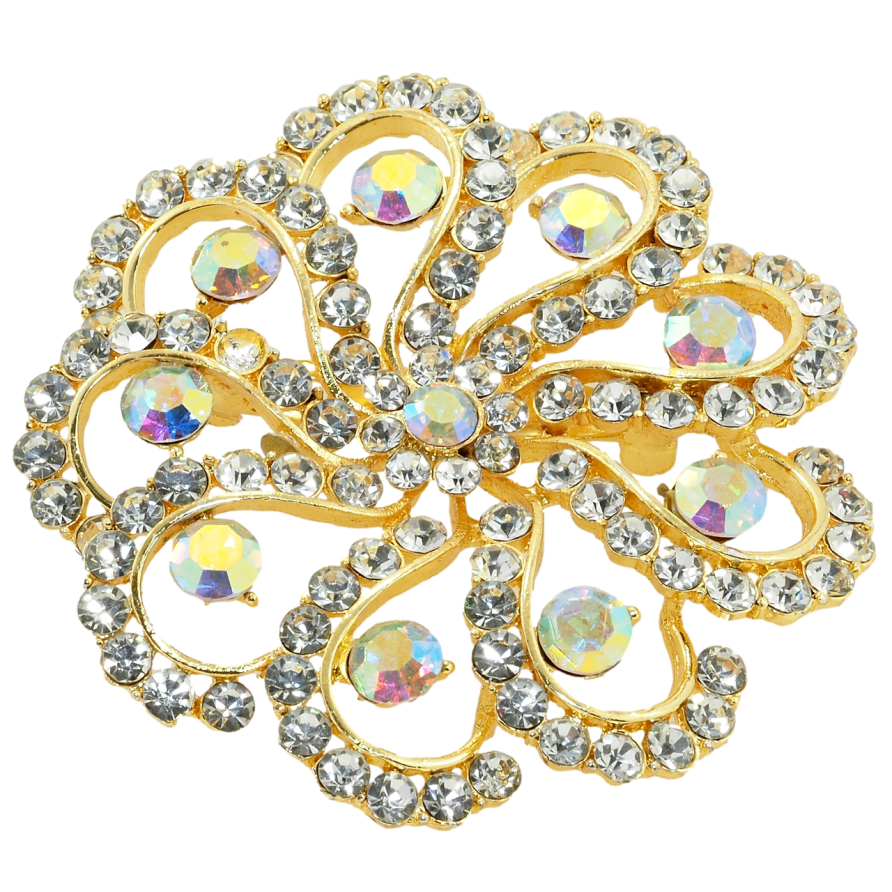 Брошь Цветок с радужными стразами фото №1