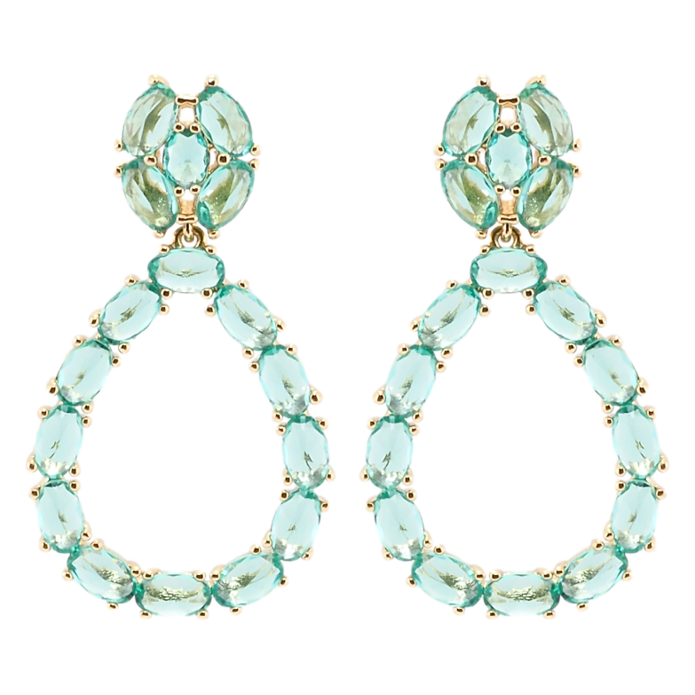 Серьги Xuping Позолота 18K пусеты Капельки с бирюзовыми фианитами фото №1