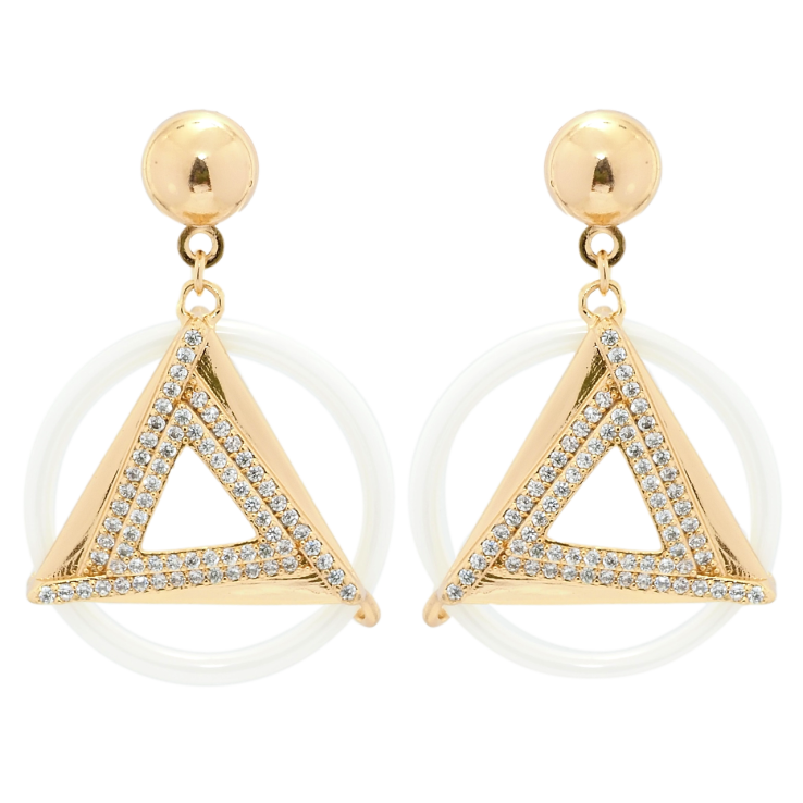 Серьги Xuping Позолота 18K пусеты Треугольные подвески в колечке из белой керамики фото №2