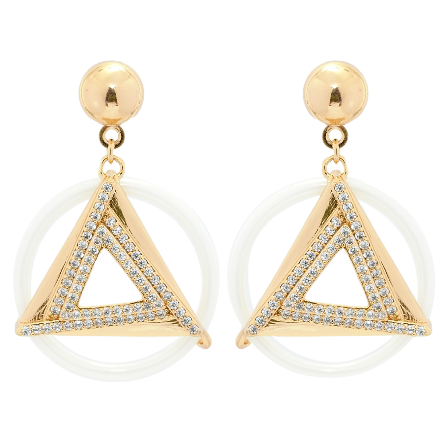 Серьги Xuping Позолота 18K пусеты Треугольные подвески в колечке из белой керамики фото №1