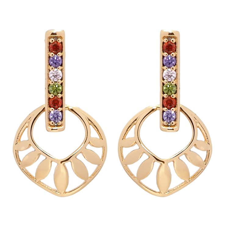 Серьги Xuping Позолота 18K пусеты Листики на дорожке цветного циркония фото №14