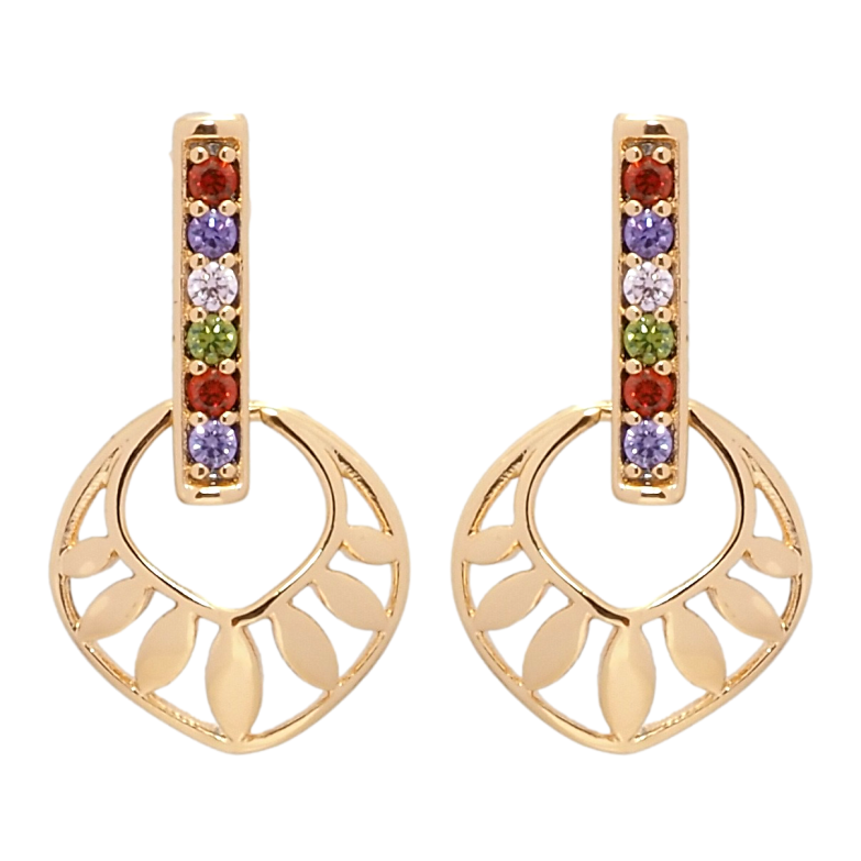 Серьги Xuping Позолота 18K пусеты Листики на дорожке цветного циркония фото №3