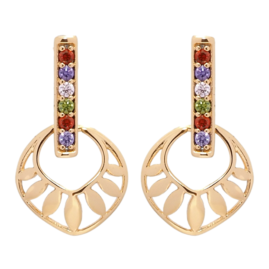 Серьги Xuping Позолота 18K пусеты Листики на дорожке цветного циркония фото №1