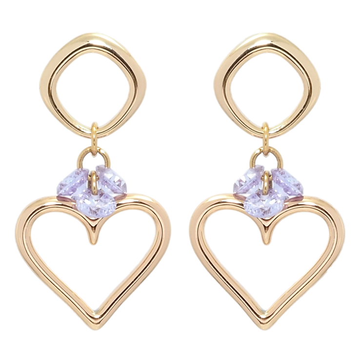 Серьги Xuping Позолота 18K пусеты Романтические подвески с сиреневыми фианитами фото №7