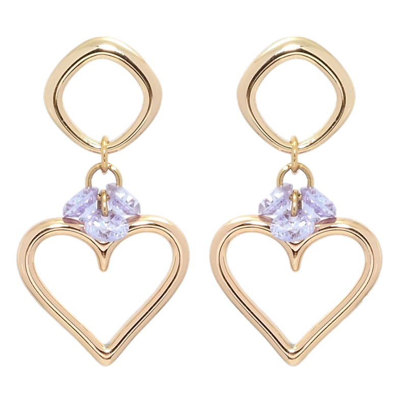Серьги Xuping Позолота 18K пусеты Романтические подвески с сиреневыми фианитами фото №1