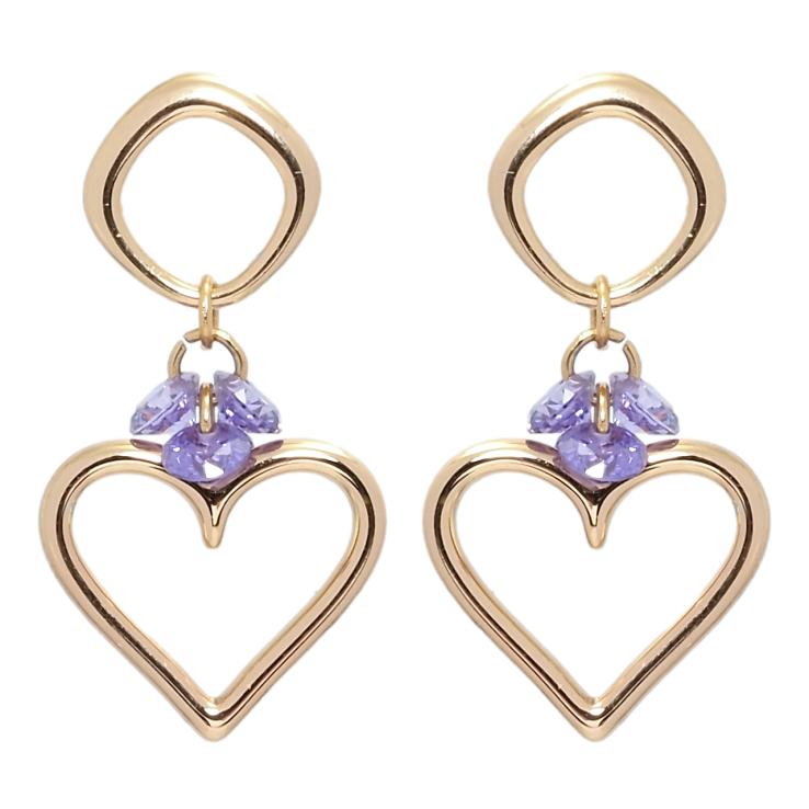 Серьги Xuping Позолота 18K пусеты Романтические подвески с сиреневыми фианитами фото №8