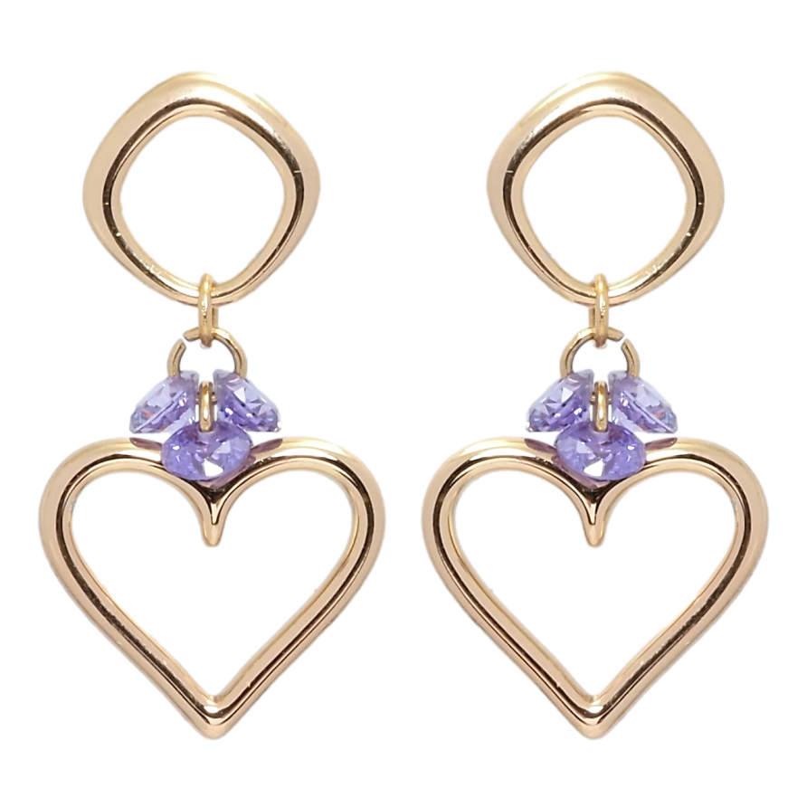 Серьги Xuping Позолота 18K пусеты Романтические подвески с сиреневыми фианитами фото №1