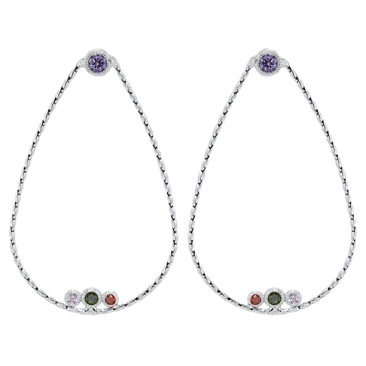 Серьги Xuping Родий пусеты Большие капли с цветными фианитами фото №22