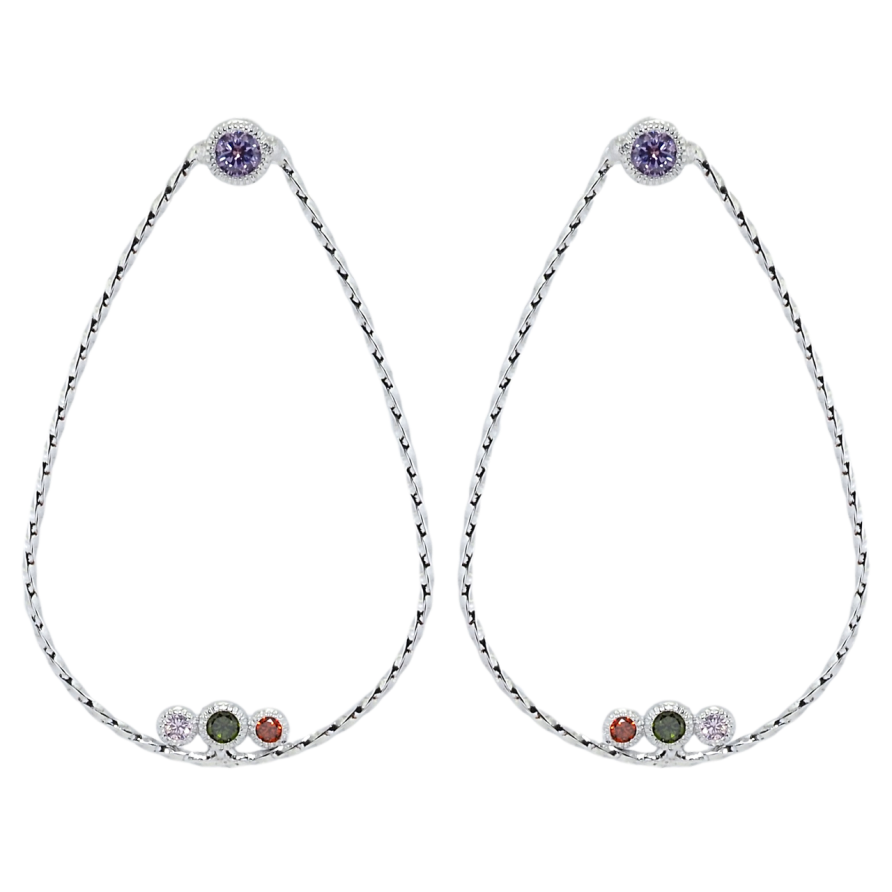 Серьги Xuping Родий пусеты Большие капли с цветными фианитами фото №1