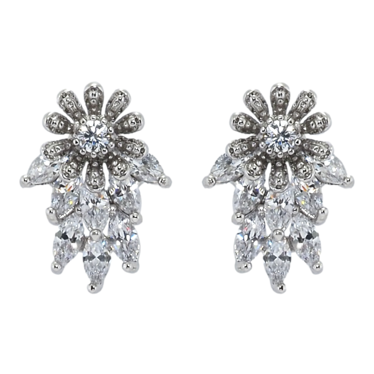 Серьги Xuping Родий пусеты Цветочки с фианитами фото №17