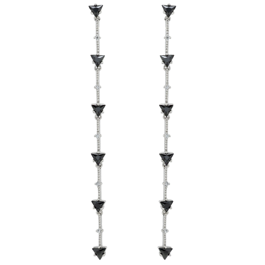 Серьги Xuping Родий пусеты Подвески с черными фианитами фото №1