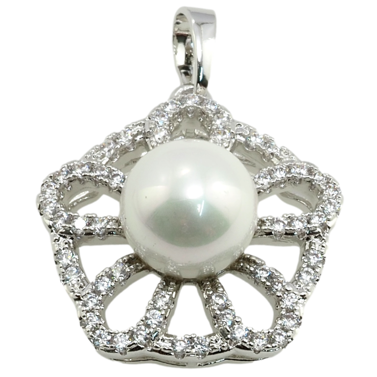 Кулон Xuping Родій Квітка з цирконієм та перлиною для ланцюжка до 5мм фото №18